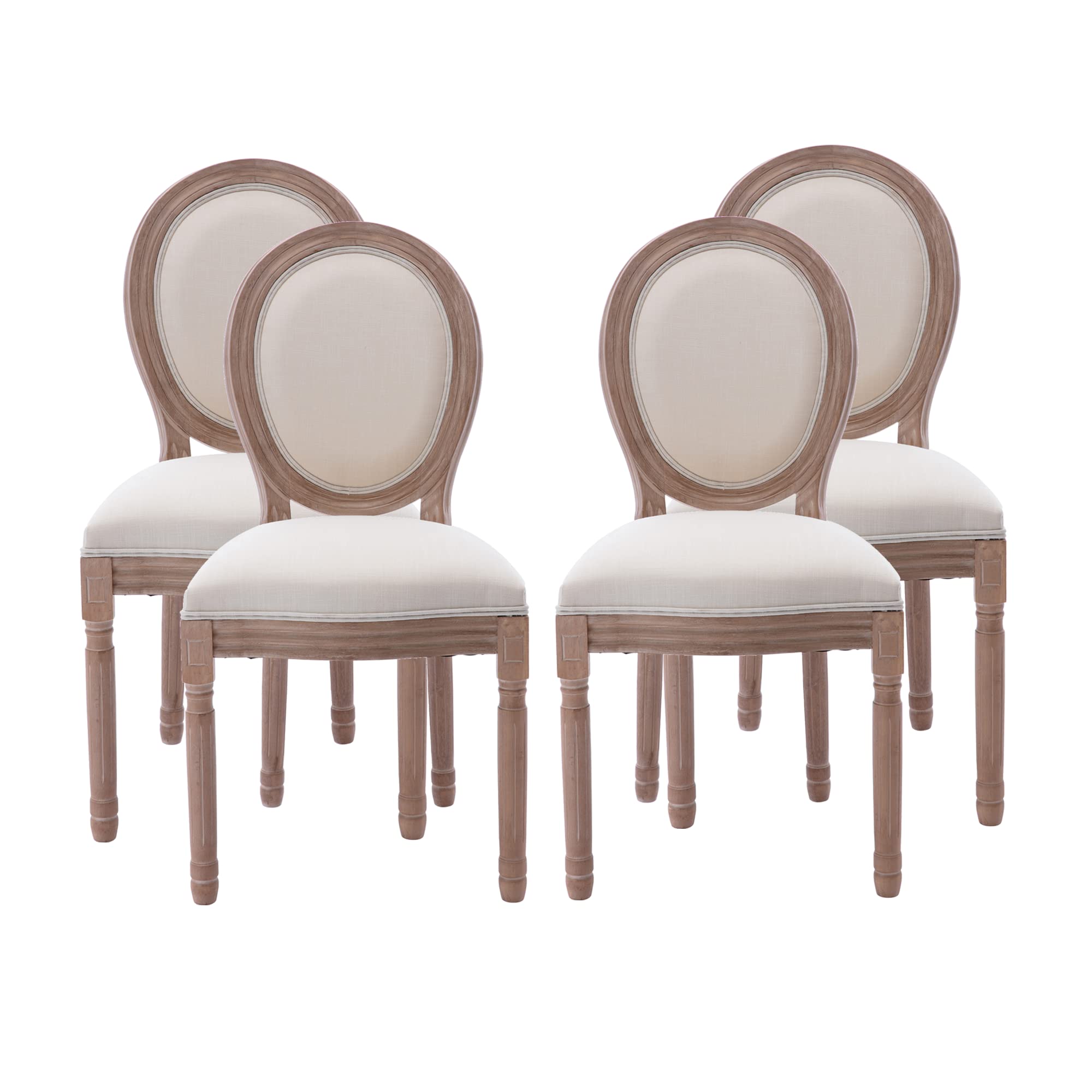 Nrizc French Country Dining Chairs Set of 4, Farmhouse Fabric Chairs with Round Back, Rattan Dining Chair, Oval Side Chairs for Dining Room/Living Room/Kitchen/Restaurant