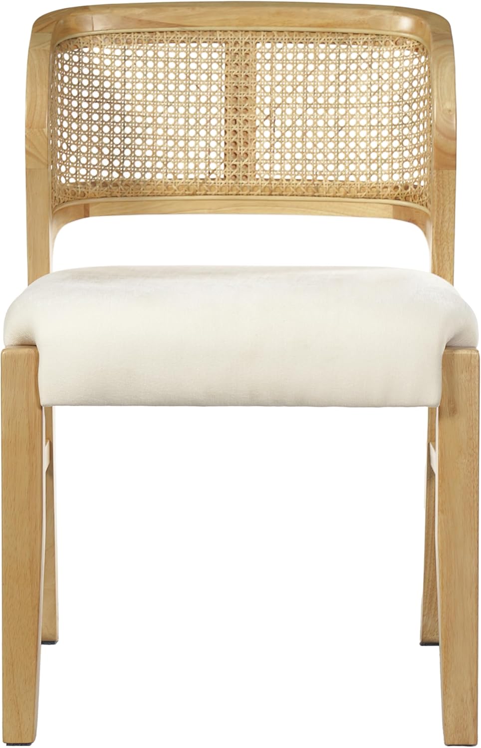 Christopher Knight Home Cayde Upholstered Dining Chairs Set of 2, Kitchen Side Chair with Cane Backrest, Rubberwood Dining Room Chair, Extra Seat for Living Room, Natural+Beige