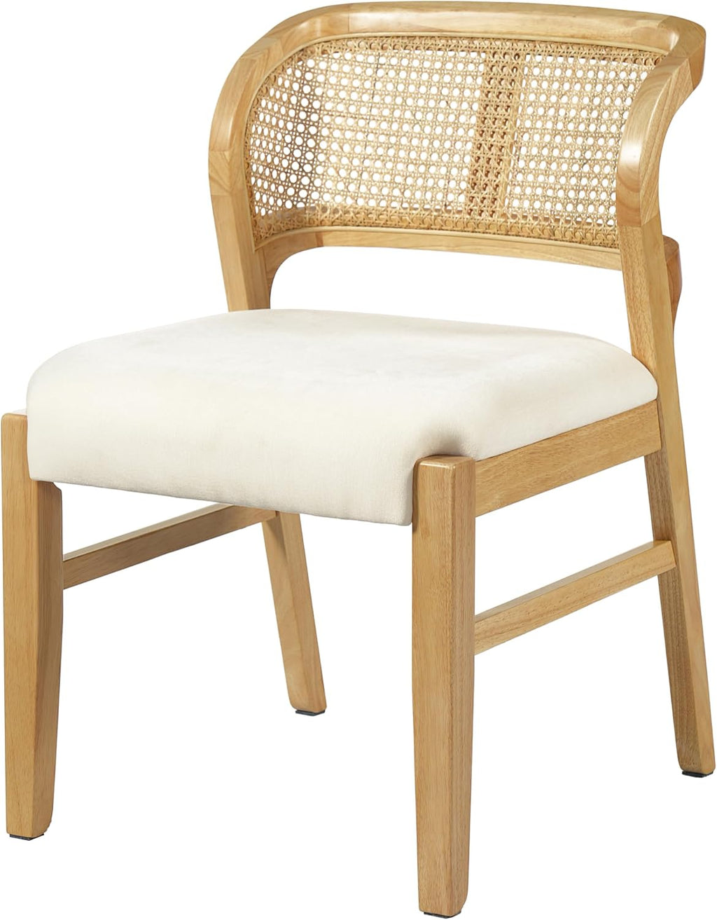 Christopher Knight Home Cayde Upholstered Dining Chairs Set of 2, Kitchen Side Chair with Cane Backrest, Rubberwood Dining Room Chair, Extra Seat for Living Room, Natural+Beige