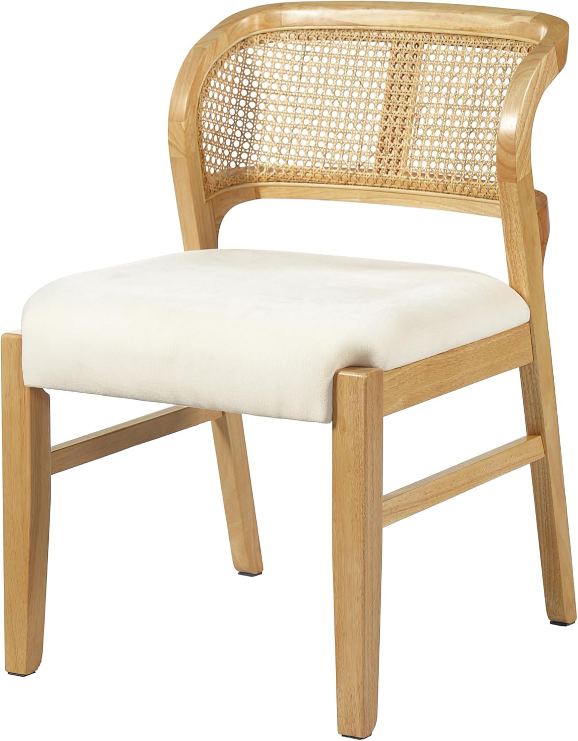 Christopher Knight Home Cayde Upholstered Dining Chairs Set of 2, Kitchen Side Chair with Cane Backrest, Rubberwood Dining Room Chair, Extra Seat for Living Room, Natural+Beige