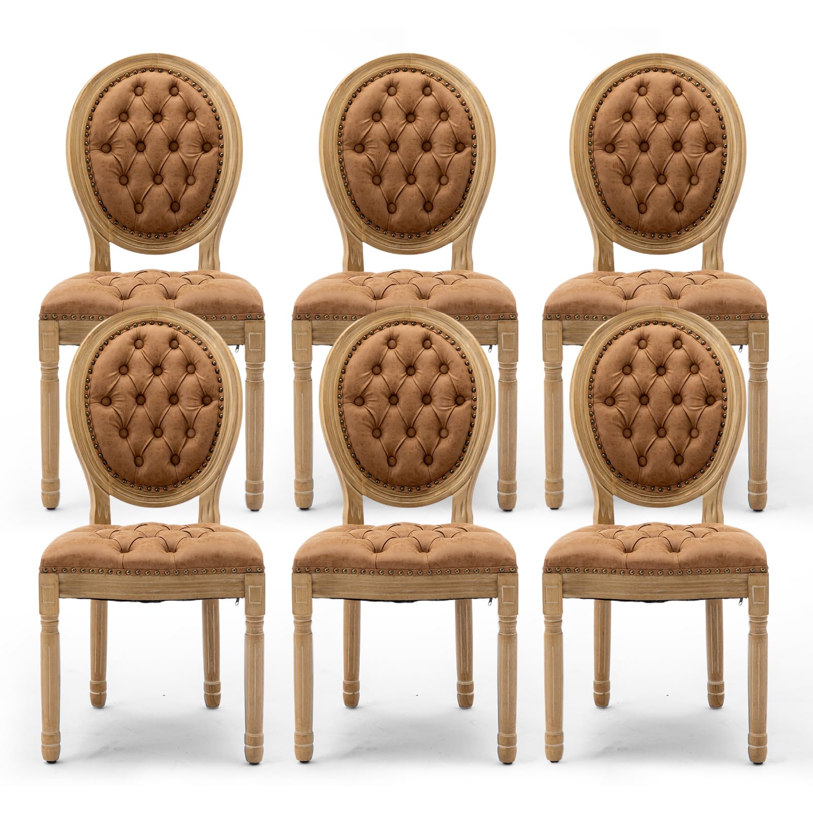 Rattan Back Upholstered Dining Chairs Set of 4 French Country Oval Kitchen Side Chairs with Wood Legs for Dining Room, Kitchen, Restaurant(Beige-Rattan)