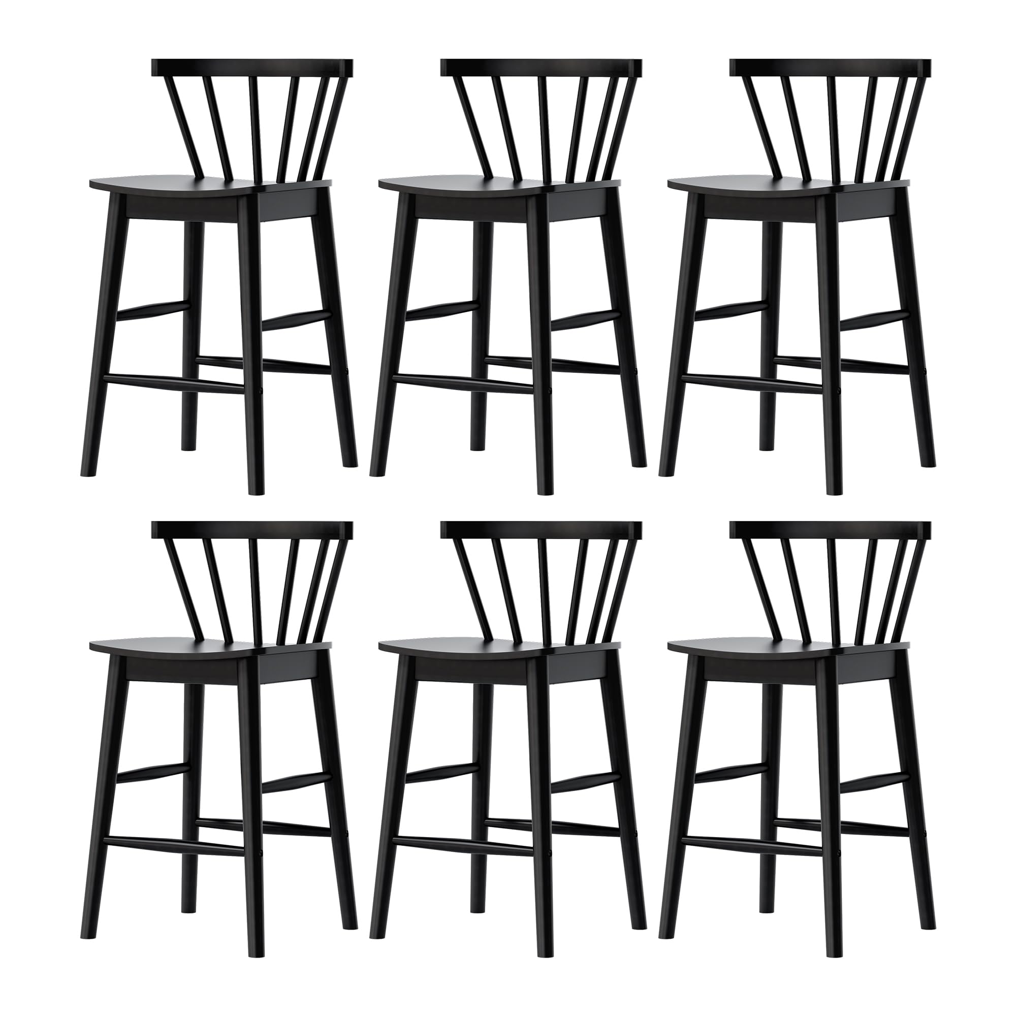 Modern Bar Stools Set of 2, 24" Wooden Counter Height Barstools, Modern Armless Farmhouse Bar Dining Chairs with Back & Footrest for Kitchen Island Pub, Natural Oak