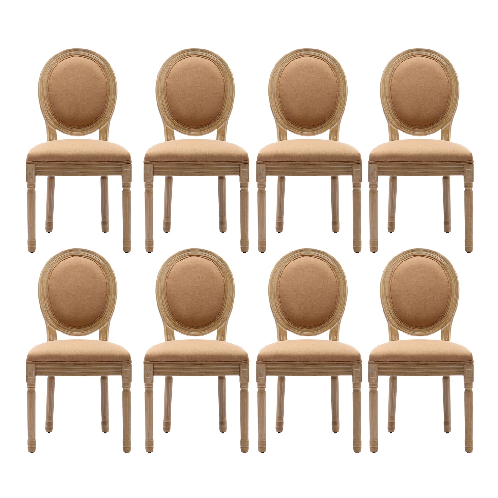 French Country Dining Chairs Set of 4，Fabric Upholstered Dining Chair with Round Back and Solid Leg, Rattan Kitchen Chairs for Dining Room, Living Room, Kitchen, Olive Green