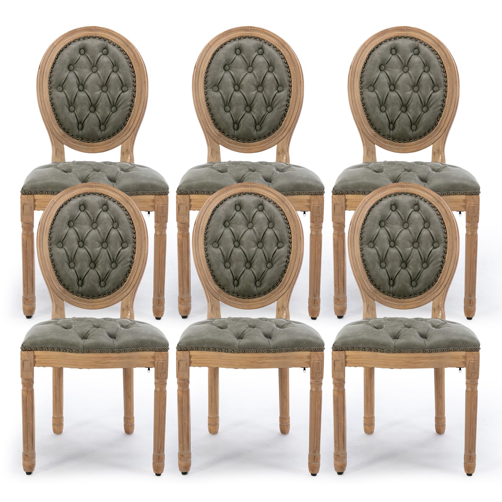 Rattan Back Upholstered Dining Chairs Set of 4 French Country Oval Kitchen Side Chairs with Wood Legs for Dining Room, Kitchen, Restaurant(Beige-Rattan)