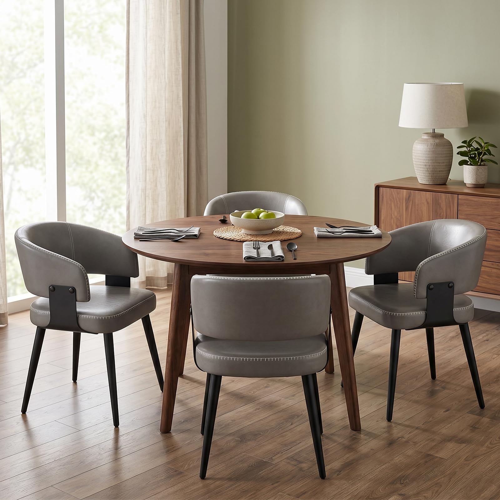 Dining Chairs Set of 4, Modern Upholstered PU Leather Kitchen & Dining Room Chairs with Curved Open Back Metal Legs, Kitchen Chairs for Dining Room Restaurant (Vintage Brown, Set of 4)