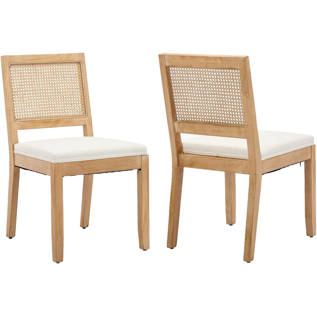 Vintage French Rattan Dining Chairs Set of 6, Square Back Side Chairs with Rattan Backrest, Upholstered Linen Seat and Solid Wood Frame, Sillas de Comedor for Dining Room & Kitchen, Dark Gray