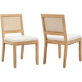 Vintage French Rattan Dining Chairs Set of 6, Square Back Side Chairs with Rattan Backrest, Upholstered Linen Seat and Solid Wood Frame, Sillas de Comedor for Dining Room & Kitchen, Dark Gray
