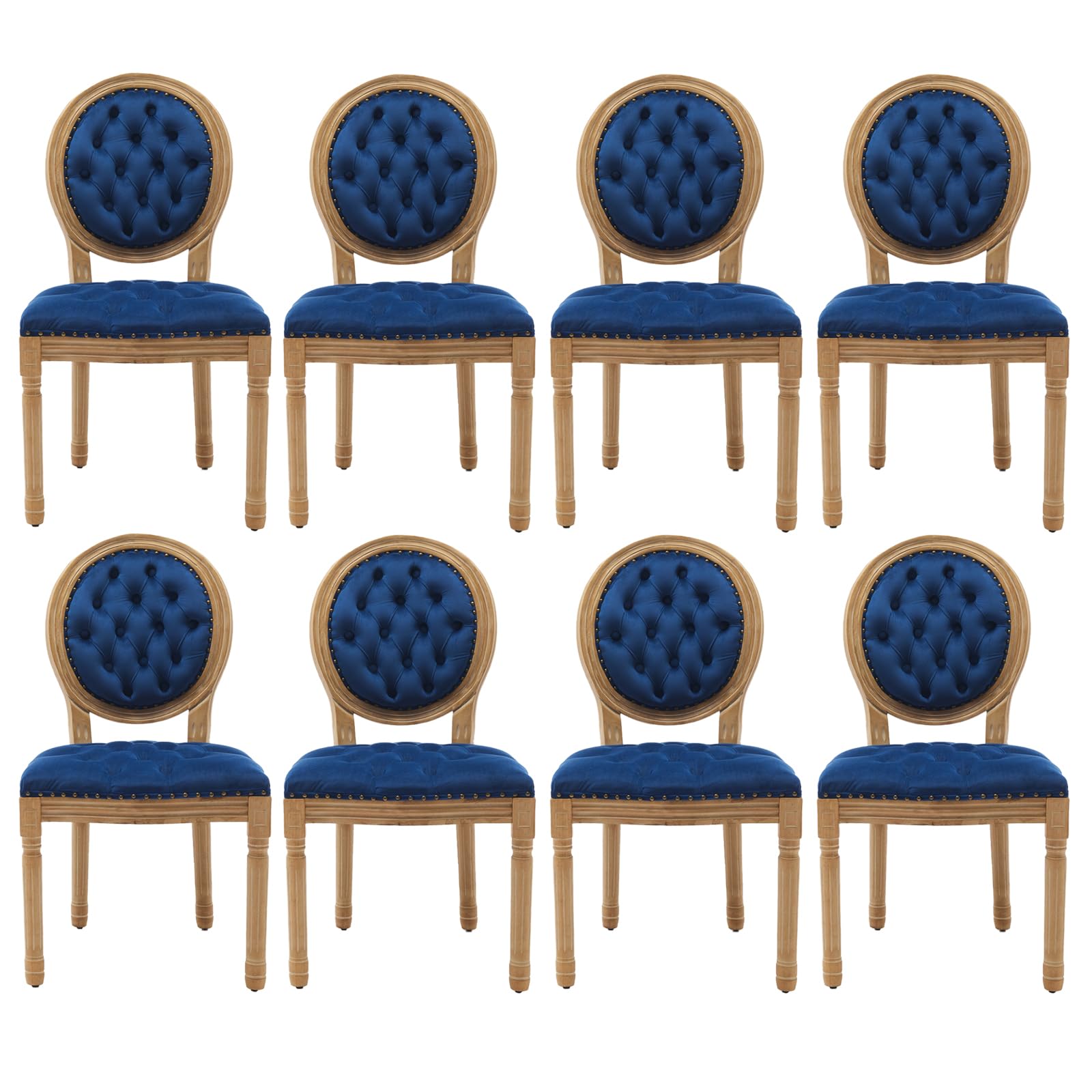 French Country Dining Chairs Set of 4，Fabric Upholstered Dining Chair with Round Back and Solid Leg, Rattan Kitchen Chairs for Dining Room, Living Room, Kitchen, Olive Green