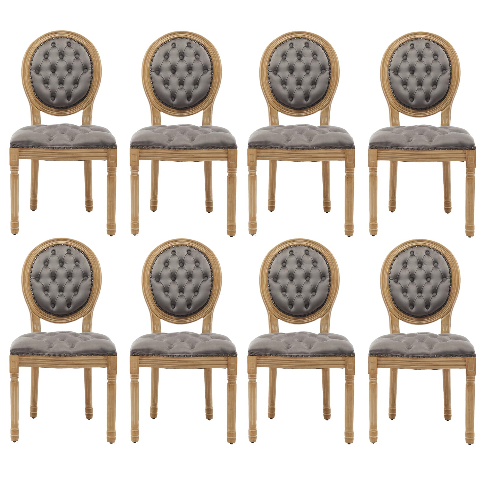 French Country Dining Chairs Set of 4，Fabric Upholstered Dining Chair with Round Back and Solid Leg, Rattan Kitchen Chairs for Dining Room, Living Room, Kitchen, Olive Green