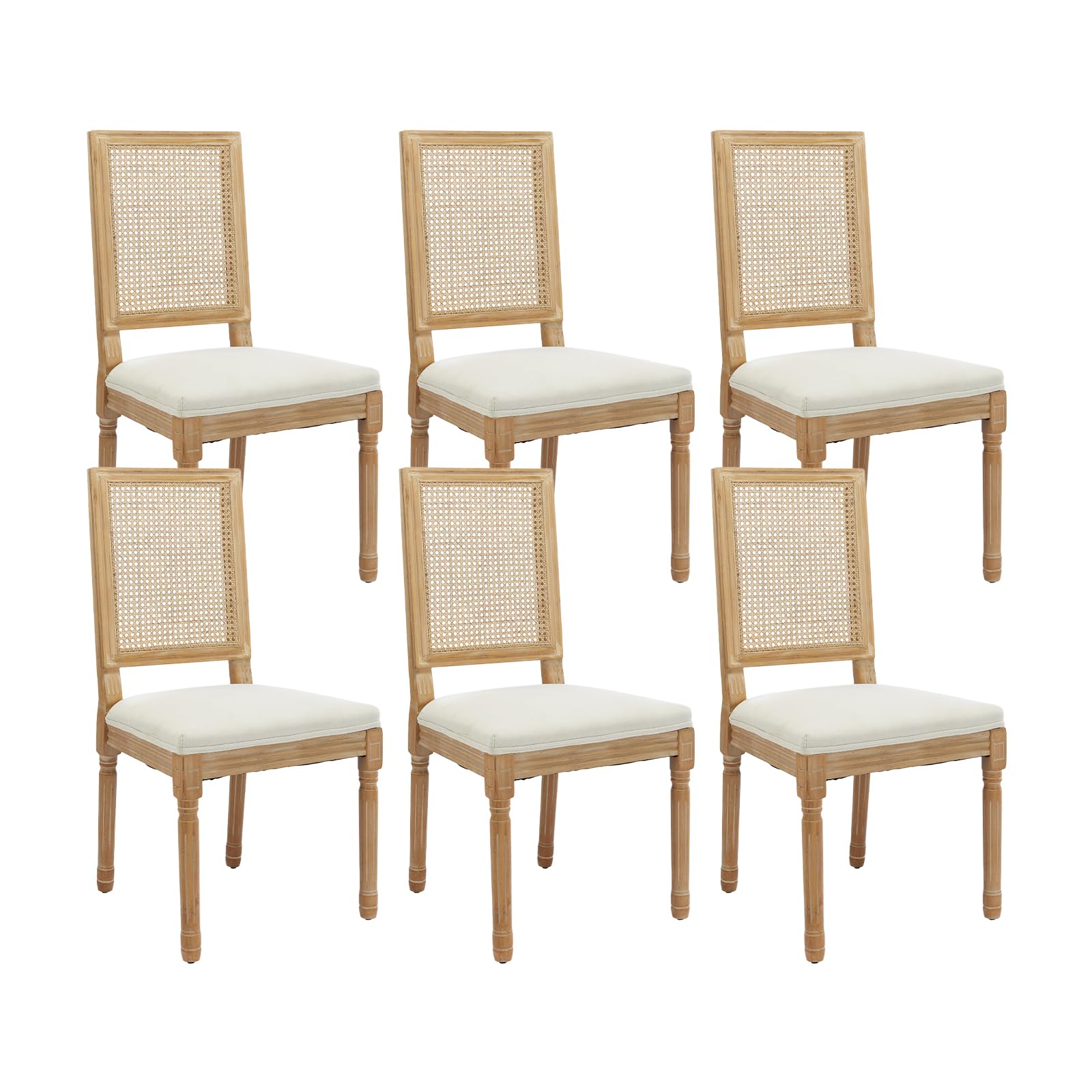 French Country Dining Chairs Set of 4，Fabric Upholstered Dining Chair with Round Back and Solid Leg, Rattan Kitchen Chairs for Dining Room, Living Room, Kitchen, Olive Green