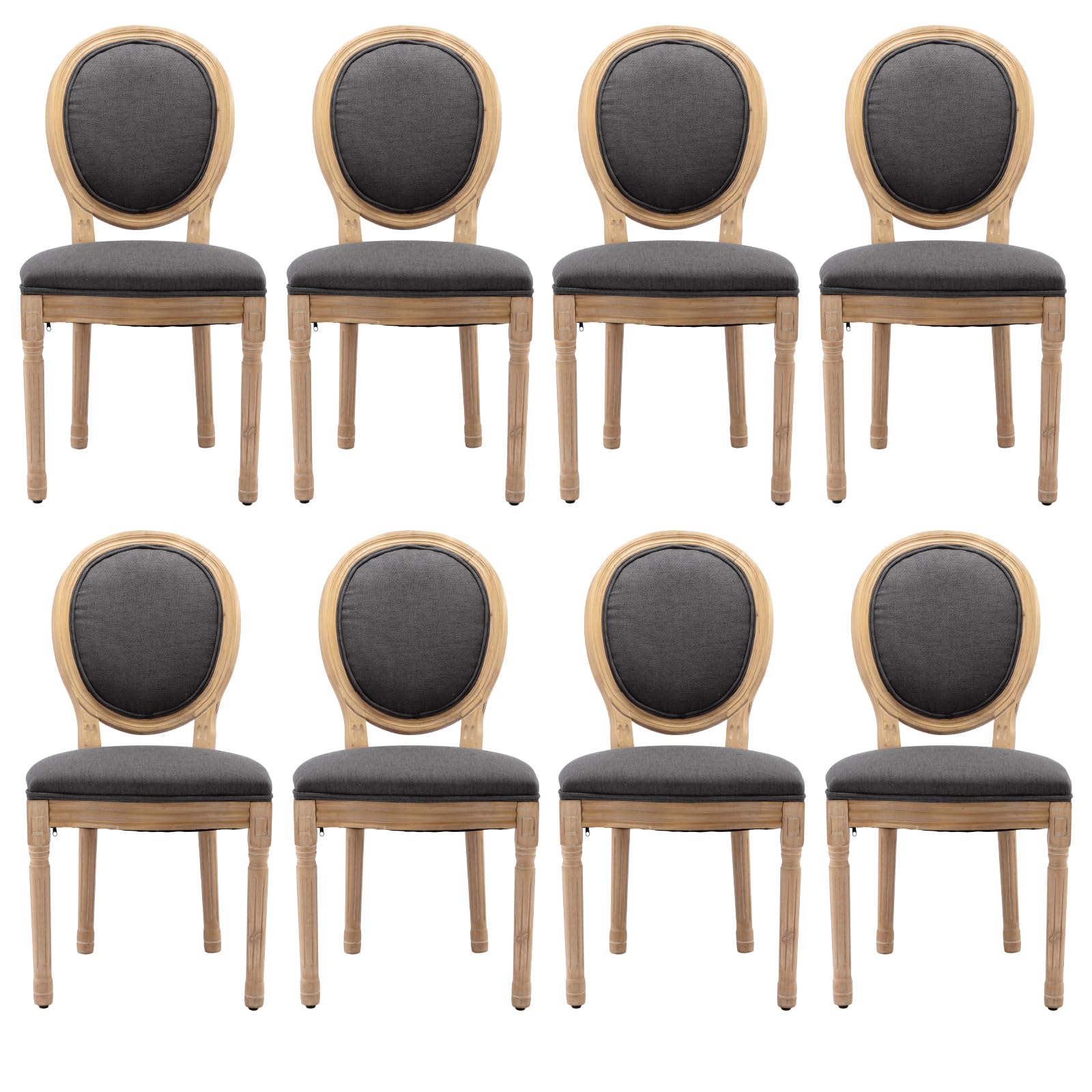 French Country Dining Chairs Set of 4，Fabric Upholstered Dining Chair with Round Back and Solid Leg, Rattan Kitchen Chairs for Dining Room, Living Room, Kitchen, Olive Green