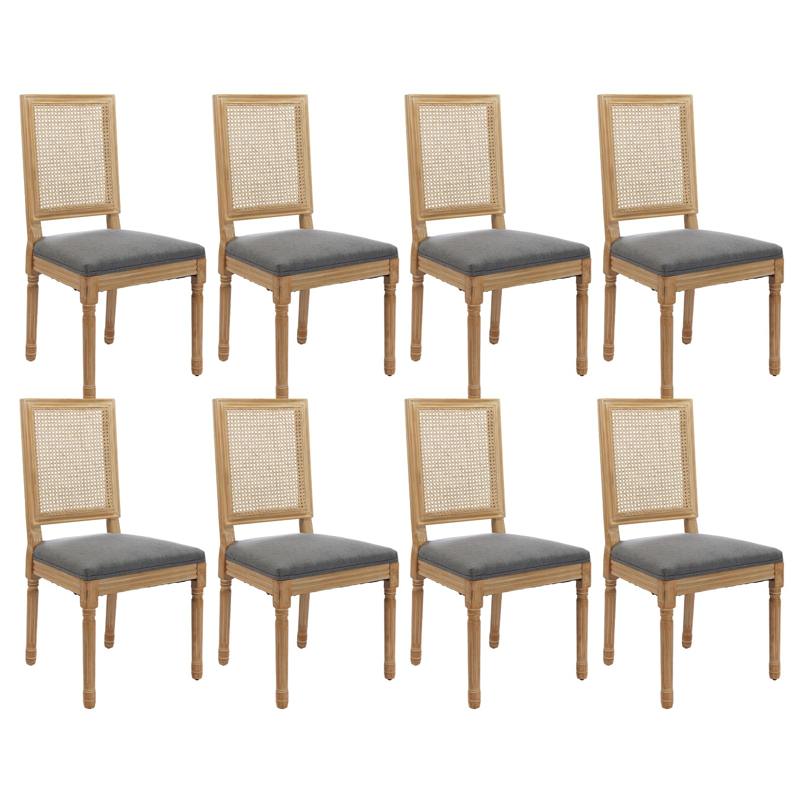 French Country Dining Chairs Set of 4，Fabric Upholstered Dining Chair with Round Back and Solid Leg, Rattan Kitchen Chairs for Dining Room, Living Room, Kitchen, Olive Green