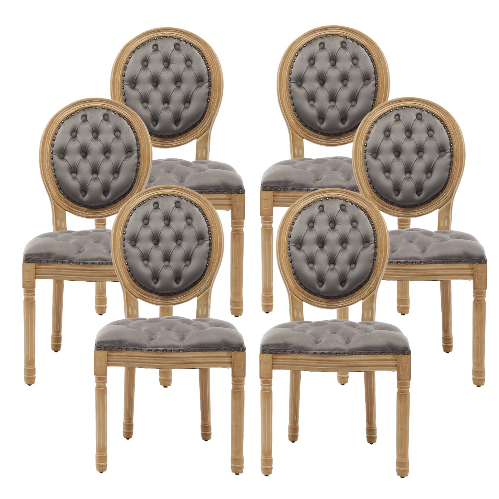French Country Dining Chairs Set of 4，Fabric Upholstered Dining Chair with Round Back and Solid Leg, Rattan Kitchen Chairs for Dining Room, Living Room, Kitchen, Olive Green
