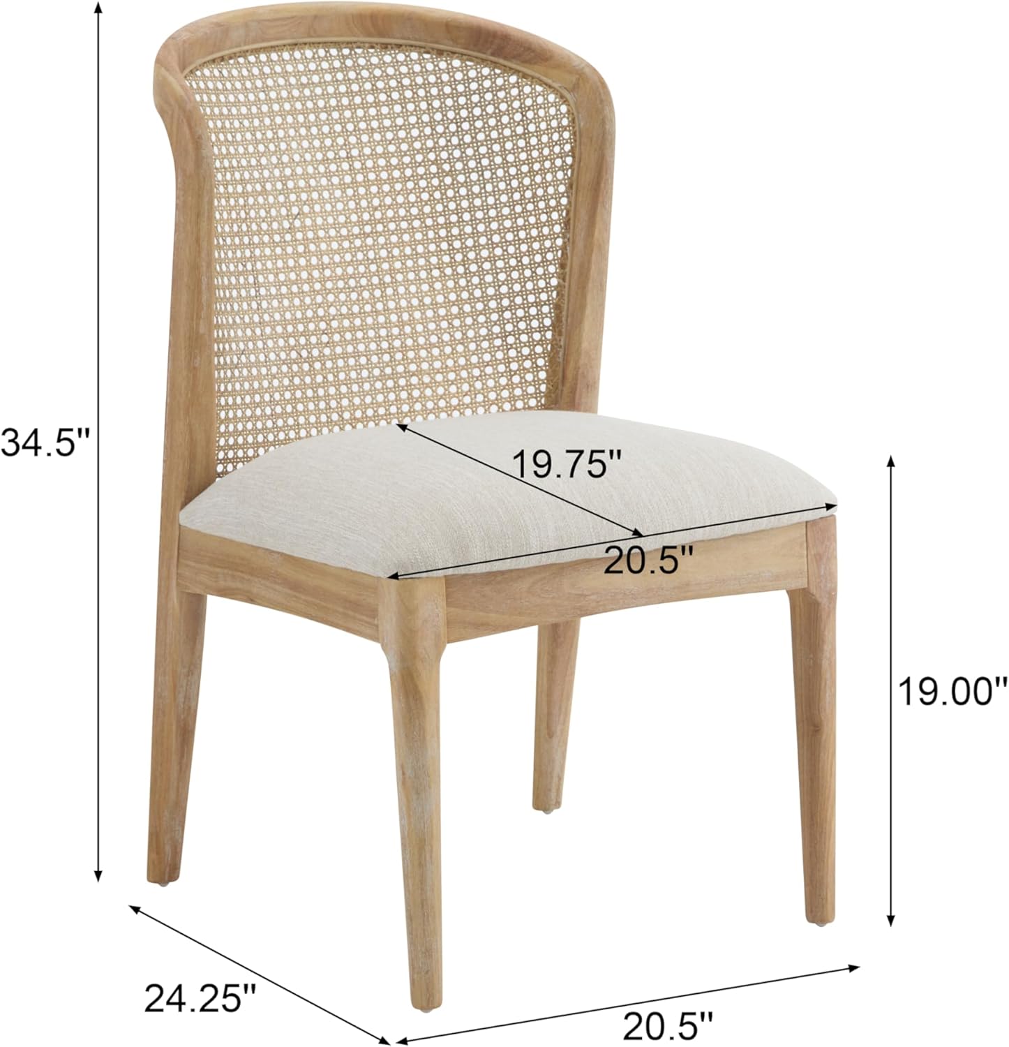 Beige Upholstered Dining Chairs 2 Pack, Rubberwood & Cane Design