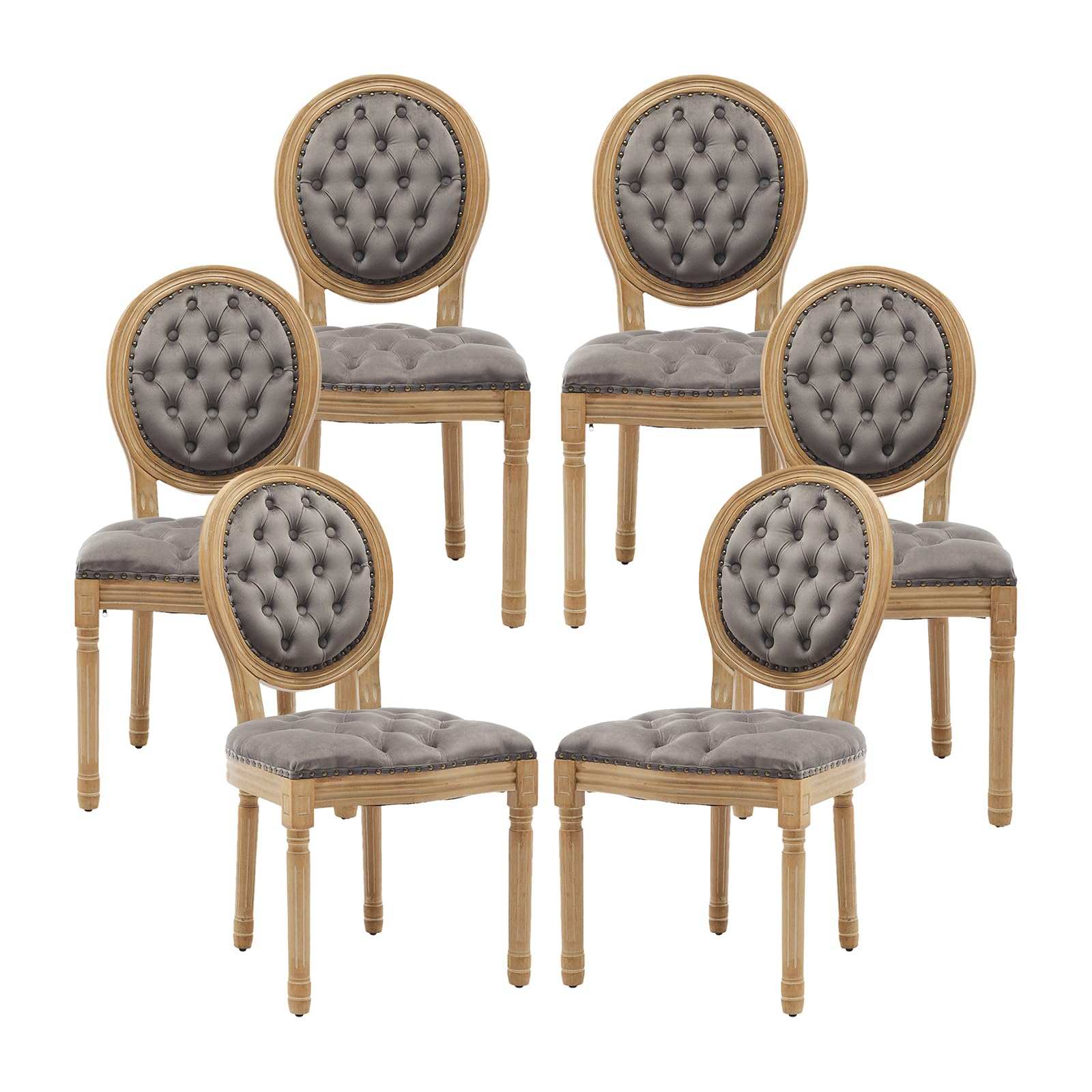 Vintage French Rattan Dining Chairs Set of 4, Solid Wood Frame with Round Rattan Back and Linen Upholstered Seat, Farmhouse Accent Sillas de Comedor Side Chairs for Dining Room & Kitchen, Beige