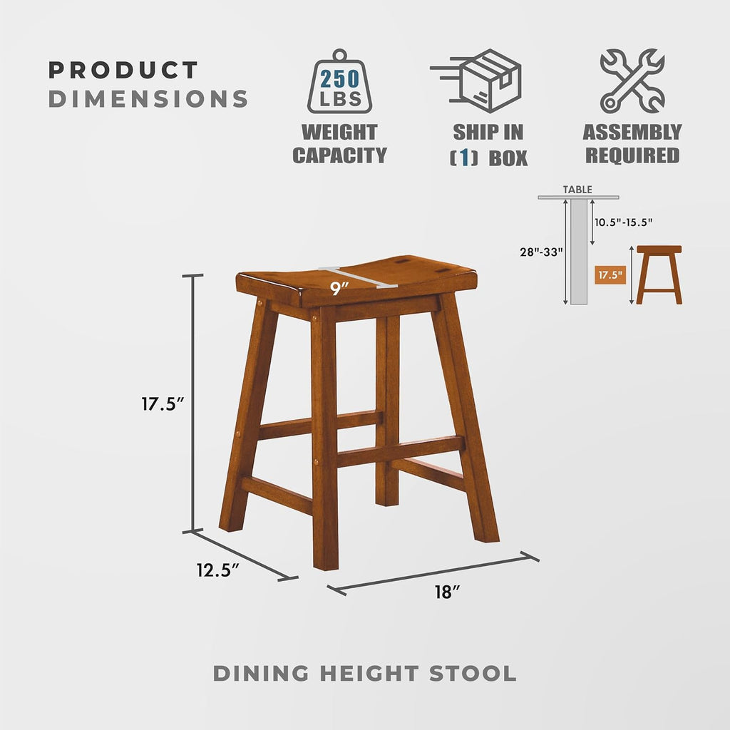 Lexicon Finnian Saddle Solid Wood Stool Set of 2 - Saddle Kitchen Stool Dining Height Stools for Dining, Armless Counter Chair Seating, Perfect Casual - 17.5" SH Oak