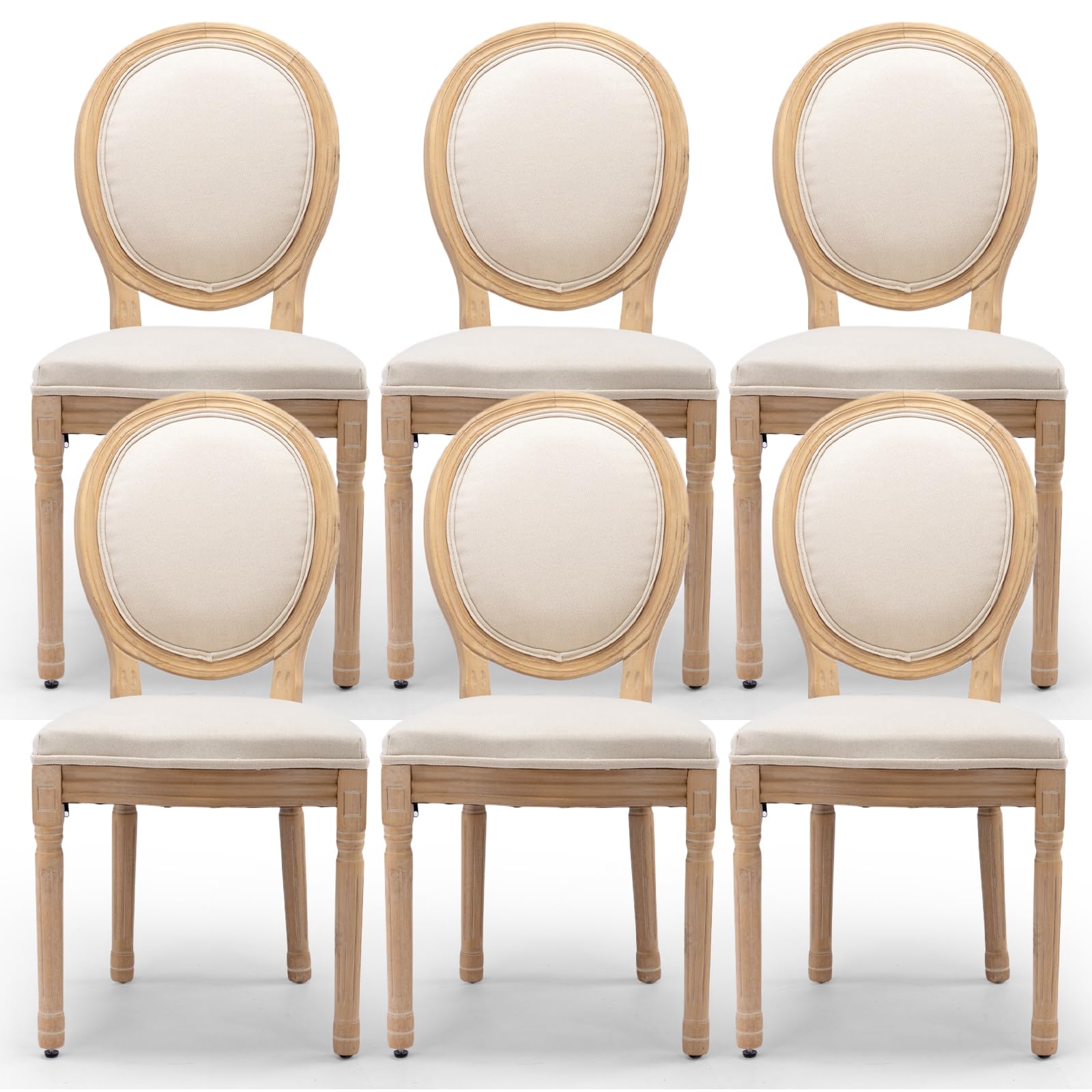 Rattan Back Upholstered Dining Chairs Set of 4 French Country Oval Kitchen Side Chairs with Wood Legs for Dining Room, Kitchen, Restaurant(Beige-Rattan)