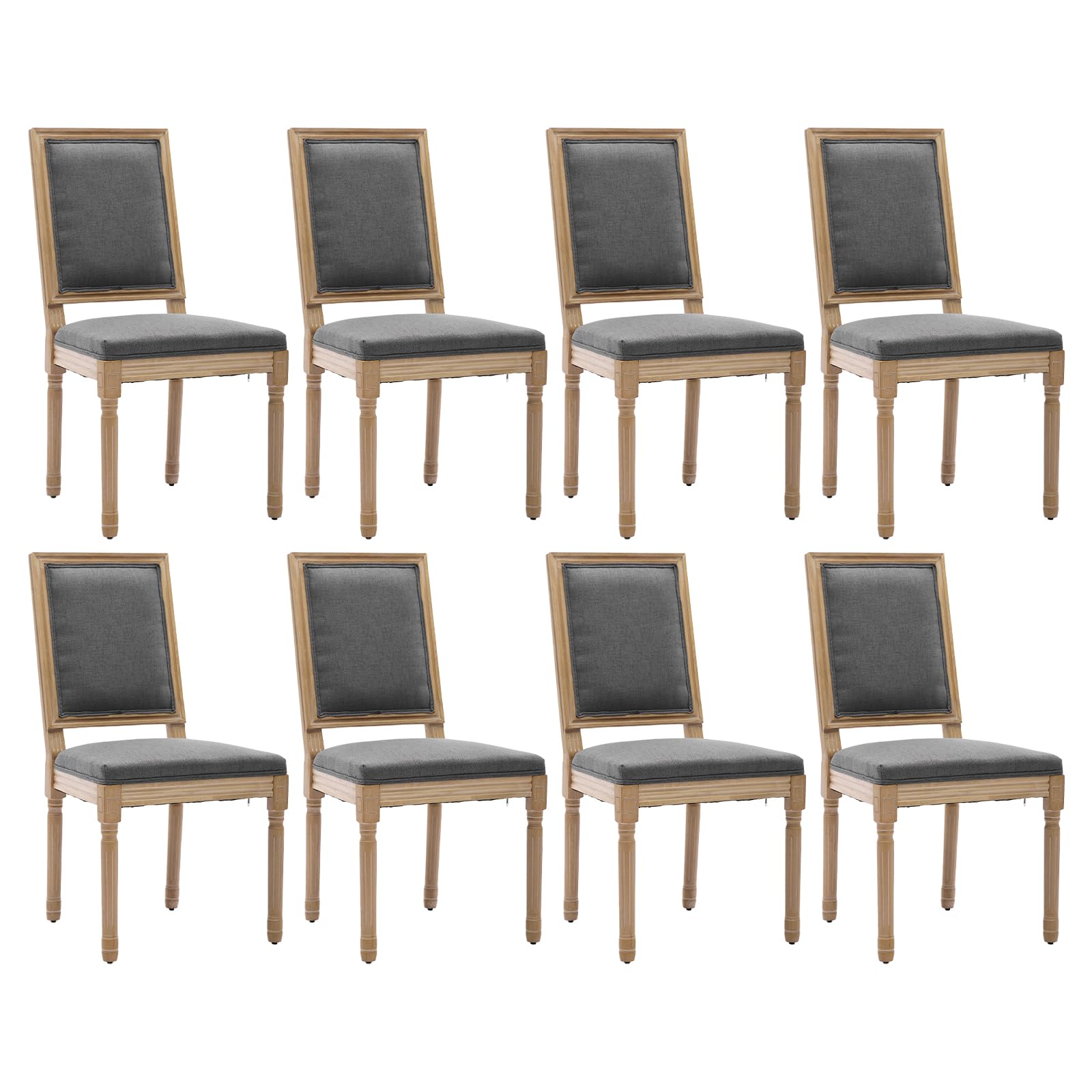 French Country Dining Chairs Set of 4，Fabric Upholstered Dining Chair with Round Back and Solid Leg, Rattan Kitchen Chairs for Dining Room, Living Room, Kitchen, Olive Green