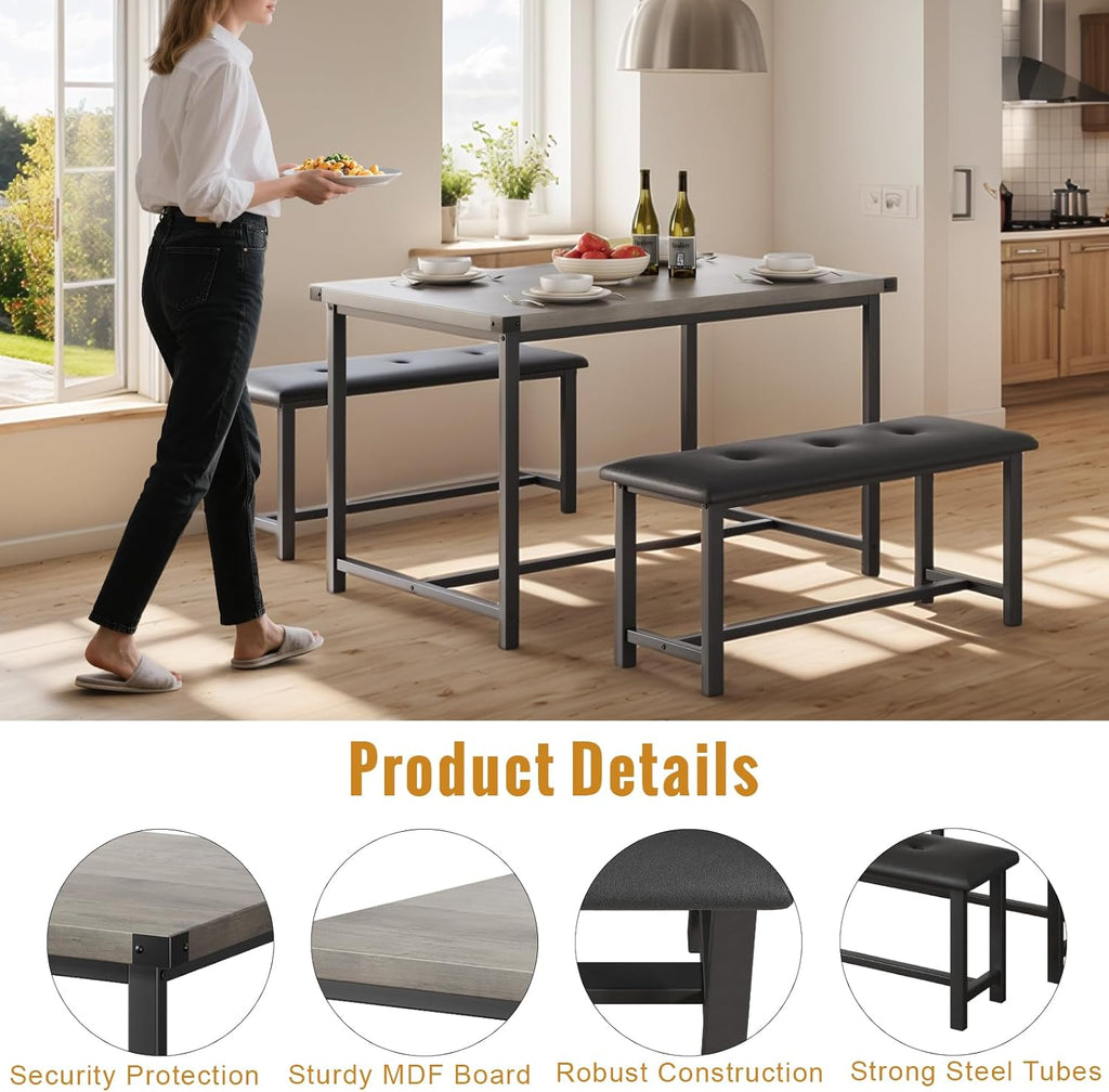 44" Small Space Breakfast Nook Set, Tufted Seats, Easy Assembly