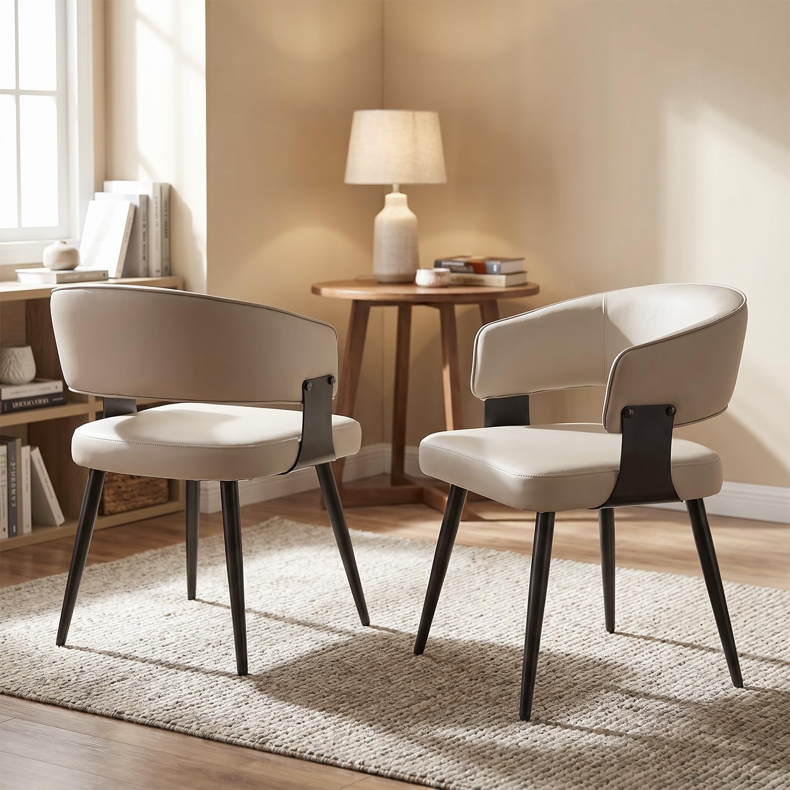 Dining Chairs Set of 4, Modern Upholstered PU Leather Kitchen & Dining Room Chairs with Curved Open Back Metal Legs, Kitchen Chairs for Dining Room Restaurant (Vintage Brown, Set of 4)