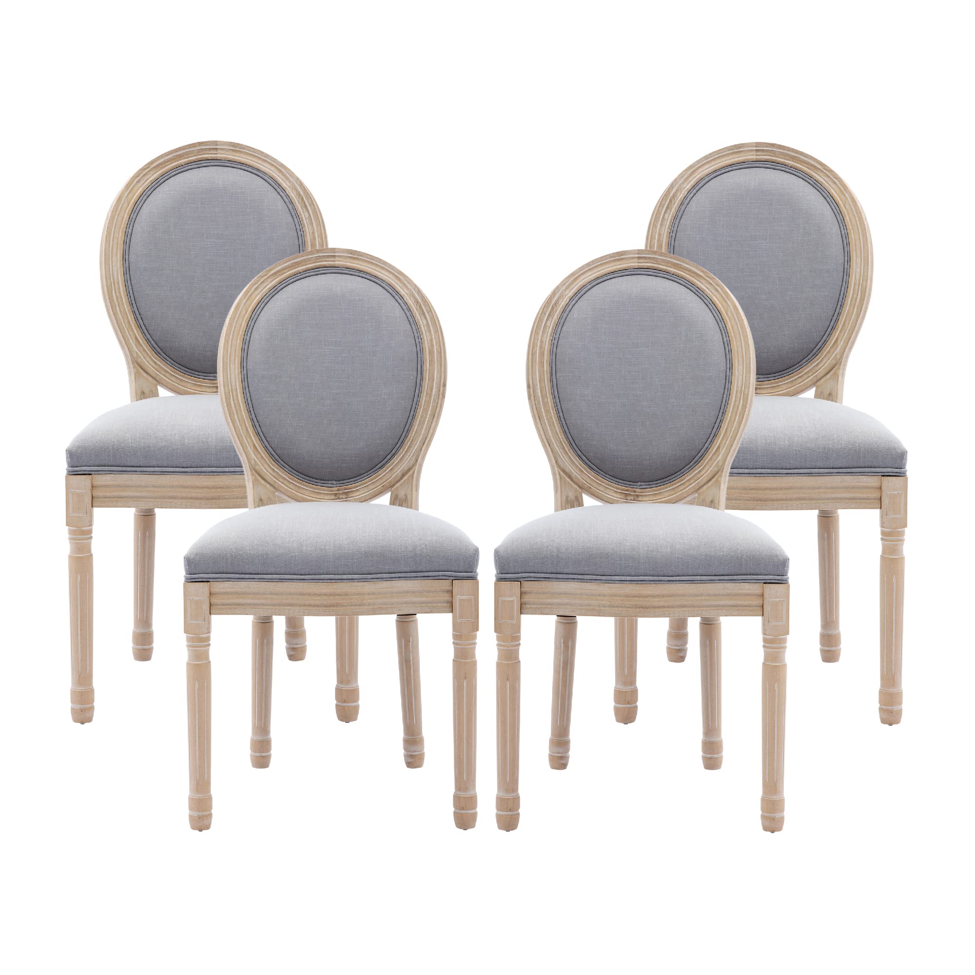 Nrizc French Country Dining Chairs Set of 4, Farmhouse Fabric Chairs with Round Back, Rattan Dining Chair, Oval Side Chairs for Dining Room/Living Room/Kitchen/Restaurant