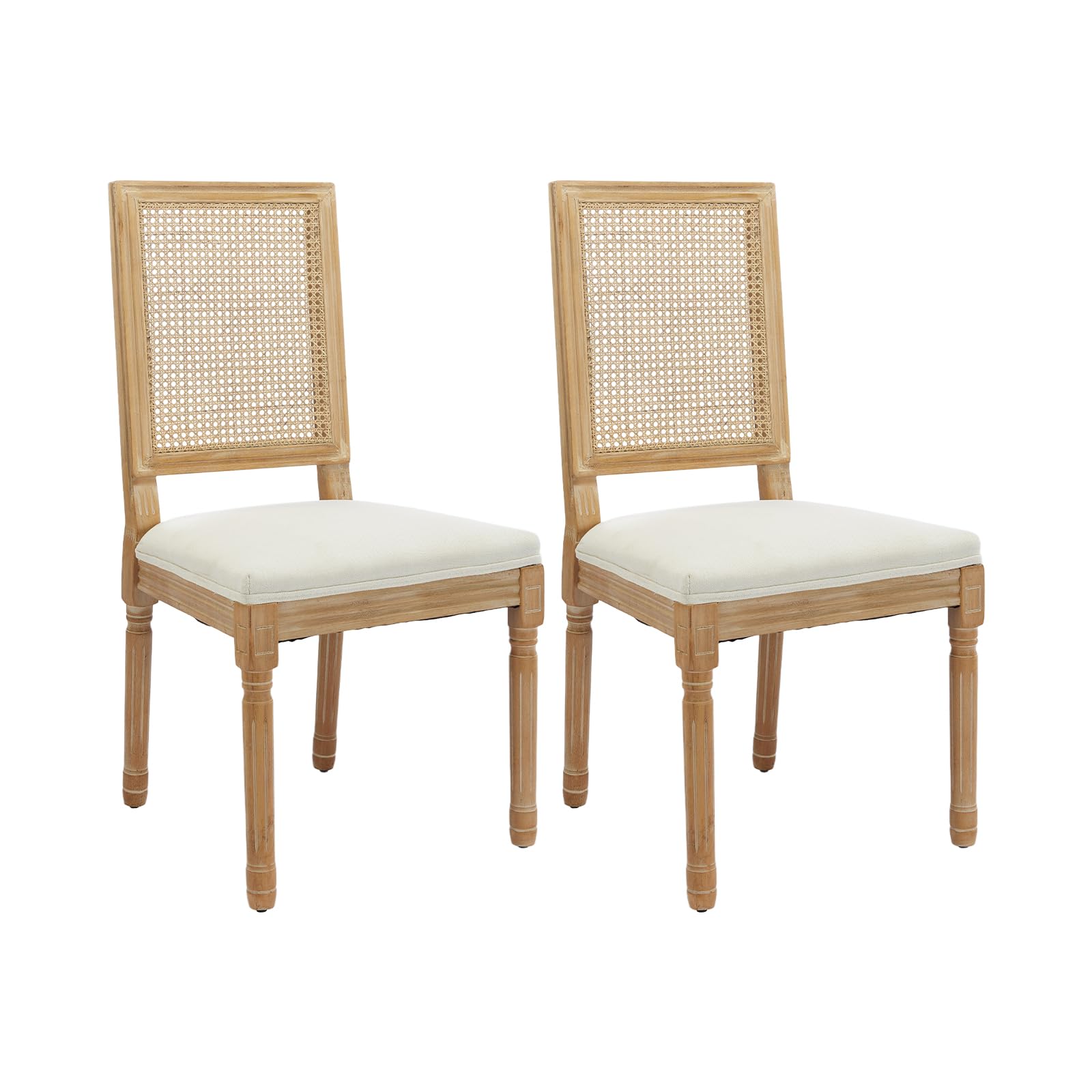 French Country Dining Chairs Set of 4，Fabric Upholstered Dining Chair with Round Back and Solid Leg, Rattan Kitchen Chairs for Dining Room, Living Room, Kitchen, Olive Green