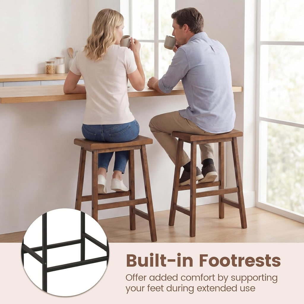 4PC Solid Wood Backless Bar Stools, 24in Counter Stools with Footrest, Brown