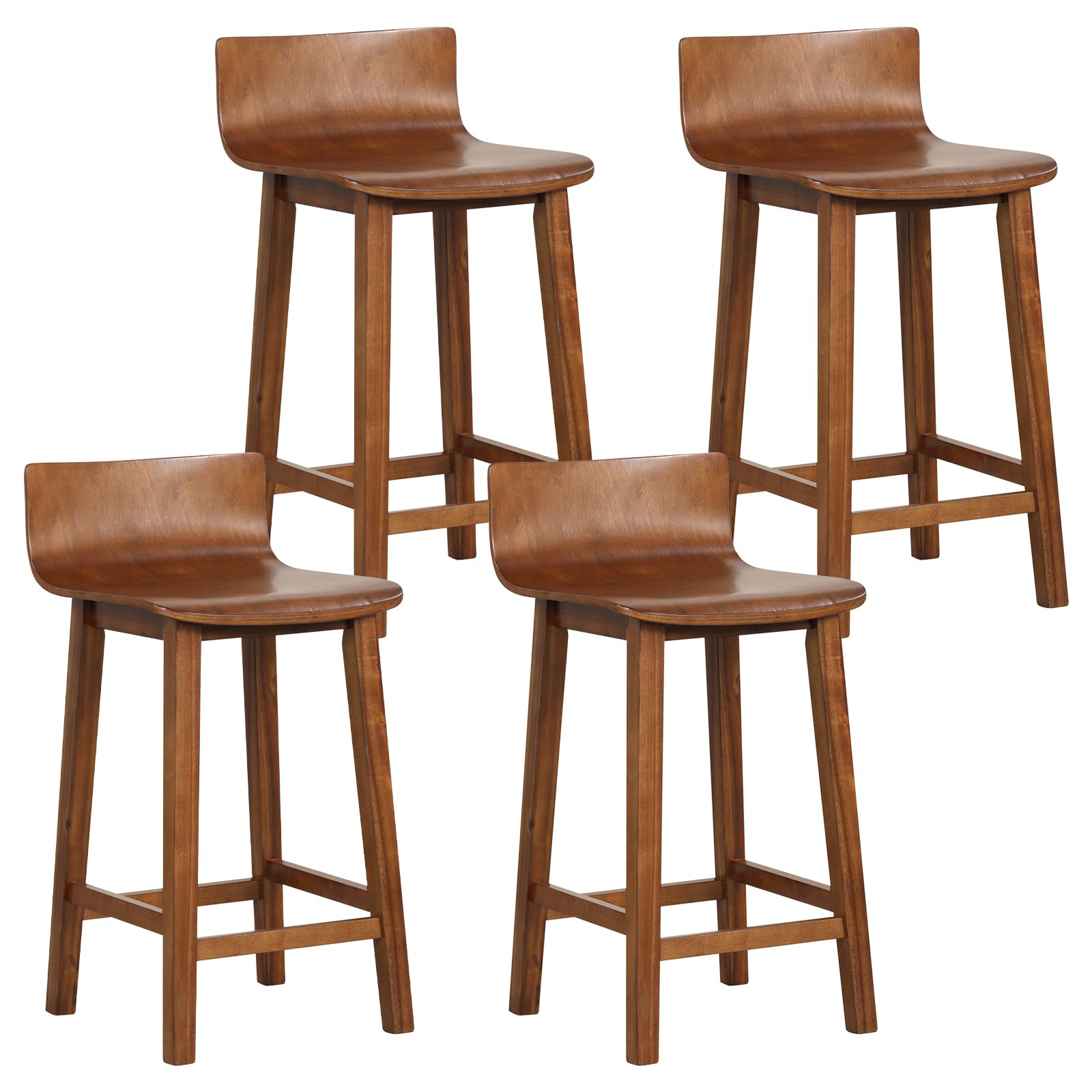 COSTWAY Solid Wood Bar Stools Set of 2, 29-inch Counter Height Chairs with Low Back and Footrest, Farmhouse Wooden Armless Barstools for Kitchen Island, Dining Room, Cafe, Breakfast, Brown