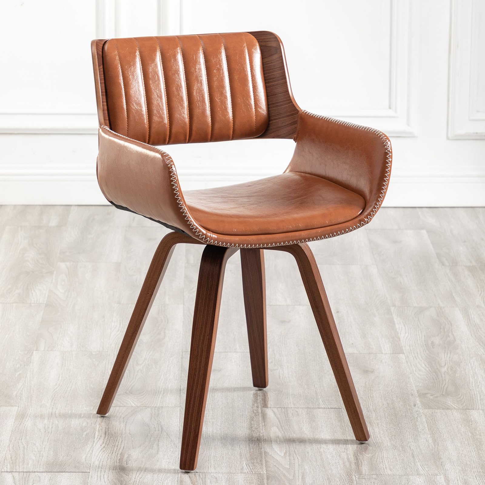 LUNLING Swivel Accent Faux Leather Dining Chairs, Mid Century Modern Chairs with Wooden Legs/Armrest/Upholstered Seat/Adjustable Foots for Kitchen Dining Room Desk Chairs,Green,1PCS