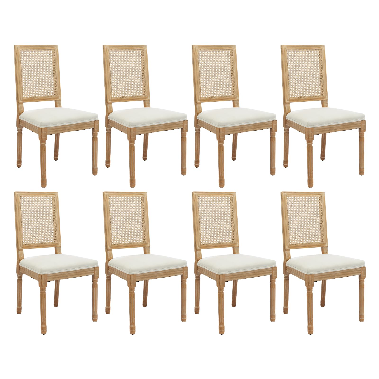 French Country Dining Chairs Set of 4，Fabric Upholstered Dining Chair with Round Back and Solid Leg, Rattan Kitchen Chairs for Dining Room, Living Room, Kitchen, Olive Green