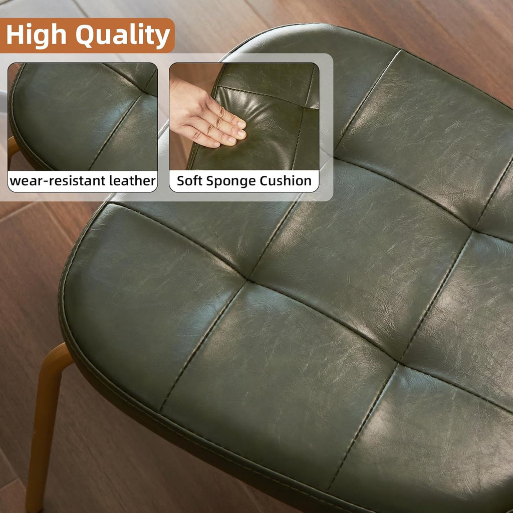 Mid Century Modern Dining Chairs Set of 2, Retro Chair with Faux Leather Upholstered Seat & Solid Wood Backrests & Vintage Distressing Metal Legs & Leg Protectors for Kitchen Dining Room (Dark Green)