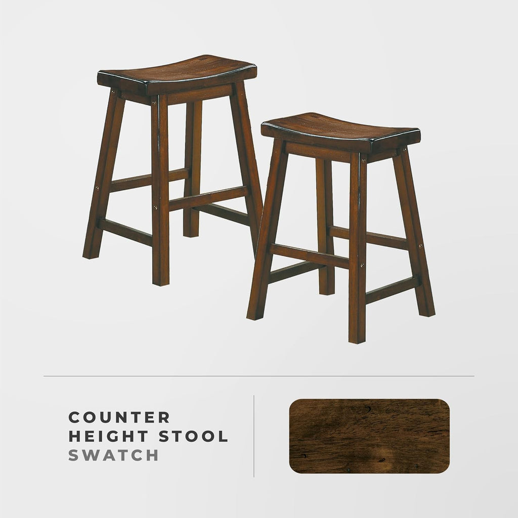 Lexicon Finnian Saddle Solid Wood Counter Height Stool Set of 2 - Saddle Kitchen Stool Dining Height Stools for Dining, Armless Counter Chair Seating, Perfect Casual - 23.5" SH Distressed Cherry