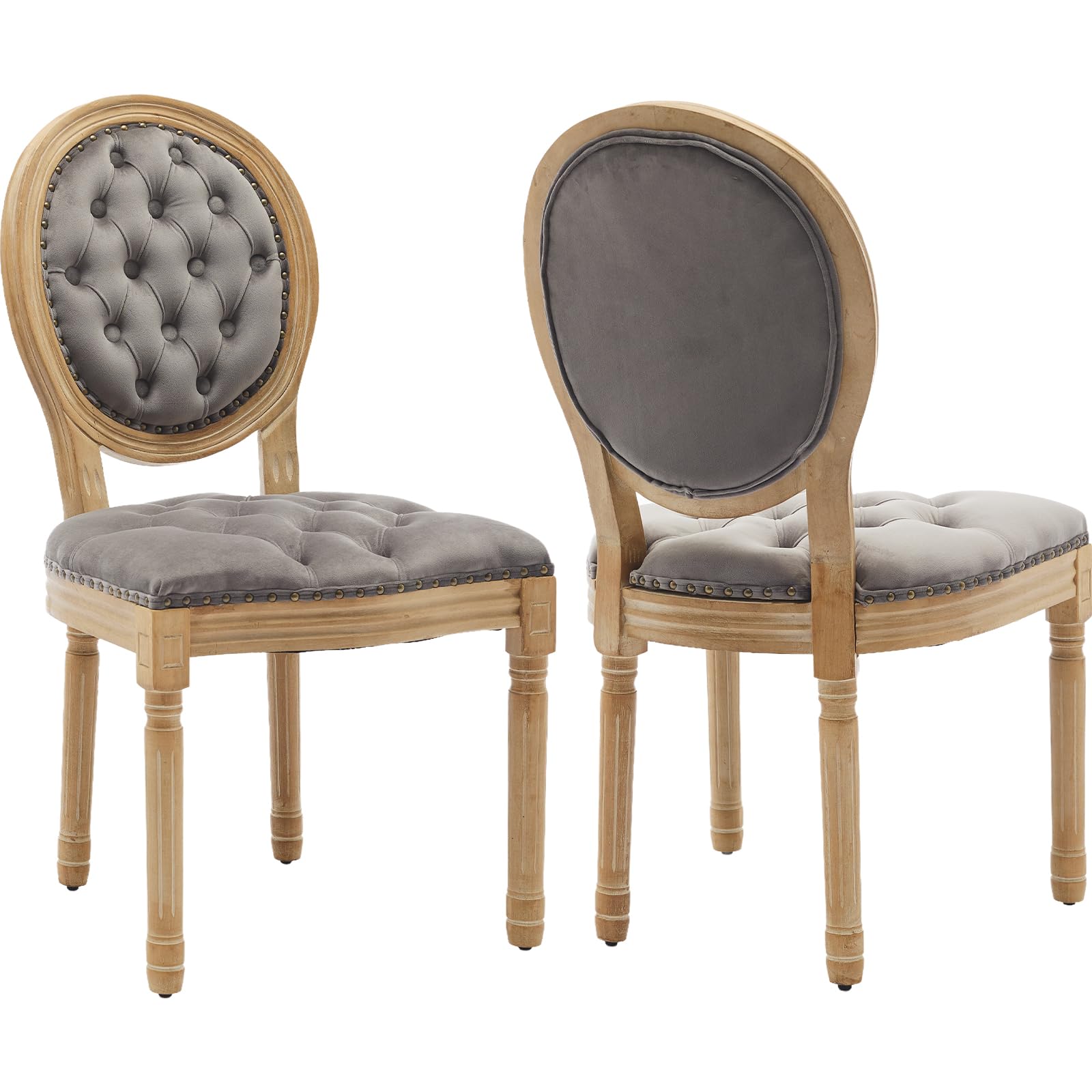 Vintage French Rattan Dining Chairs Set of 4, Solid Wood Frame with Round Rattan Back and Linen Upholstered Seat, Farmhouse Accent Sillas de Comedor Side Chairs for Dining Room & Kitchen, Beige