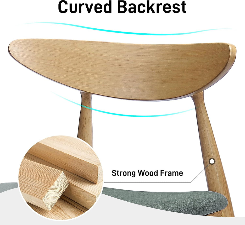 22" Retro Upholstered Dining Chair, Ergonomic Back, Natural & Grey