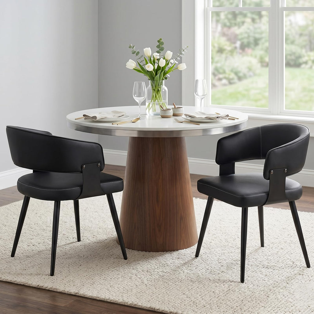 Dining Chairs Set of 4, Modern Upholstered PU Leather Kitchen & Dining Room Chairs with Curved Open Back Metal Legs, Kitchen Chairs for Dining Room Restaurant (Vintage Brown, Set of 4)