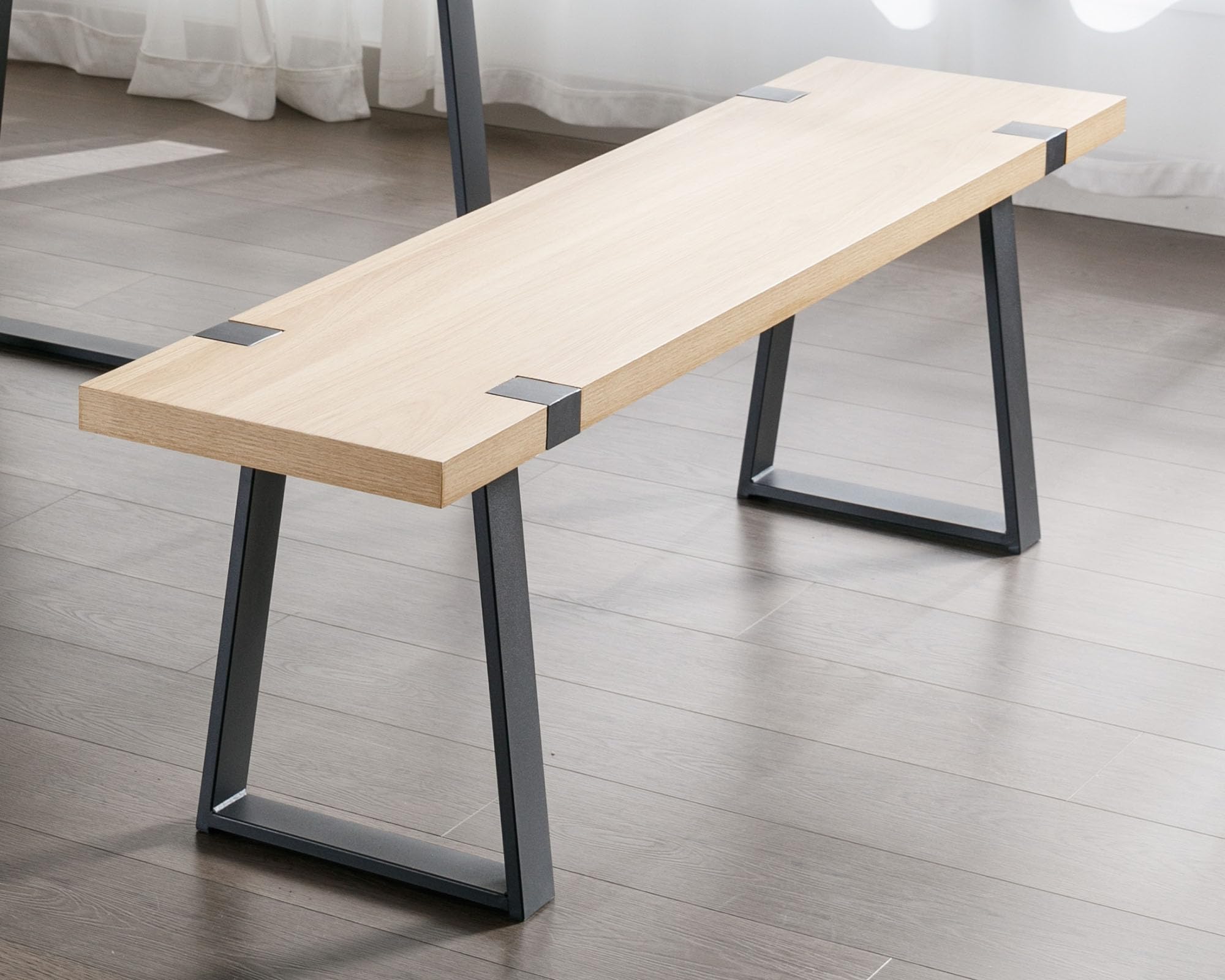 VESCASA 60" Wood Dining Bench with Black Metal Legs for Dining Room, Kitchen, Black