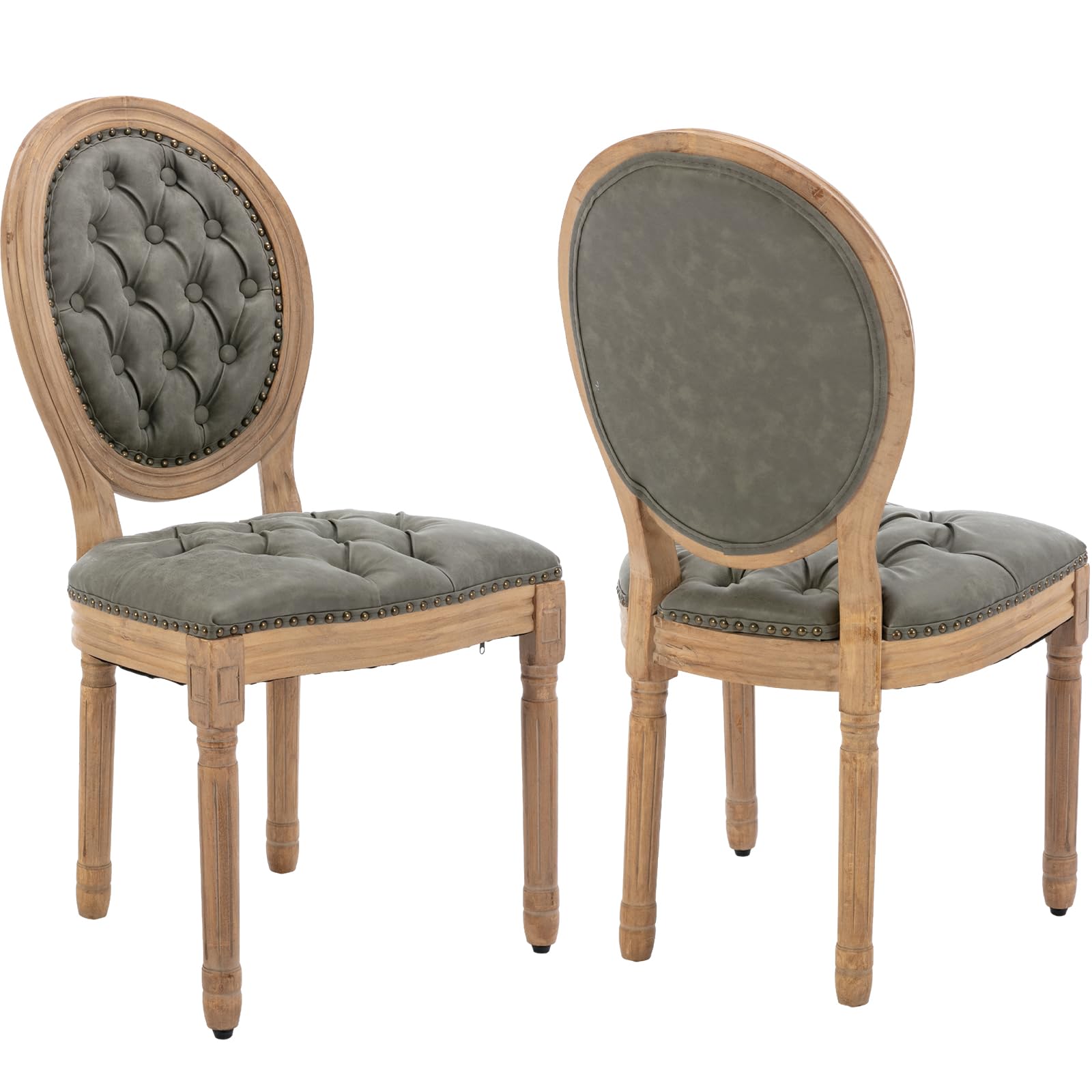 Vintage French Rattan Dining Chairs Set of 4, Solid Wood Frame with Round Rattan Back and Linen Upholstered Seat, Farmhouse Accent Sillas de Comedor Side Chairs for Dining Room & Kitchen, Beige