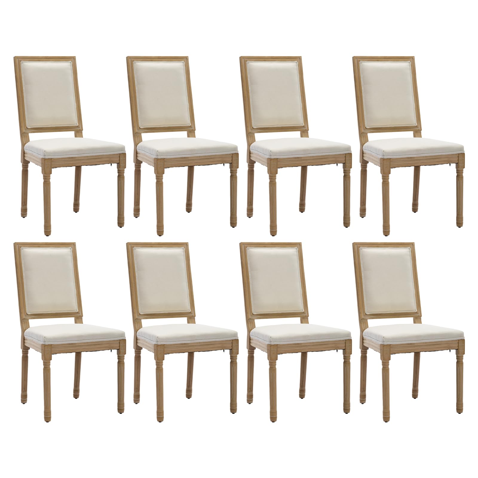 French Country Dining Chairs Set of 4，Fabric Upholstered Dining Chair with Round Back and Solid Leg, Rattan Kitchen Chairs for Dining Room, Living Room, Kitchen, Olive Green