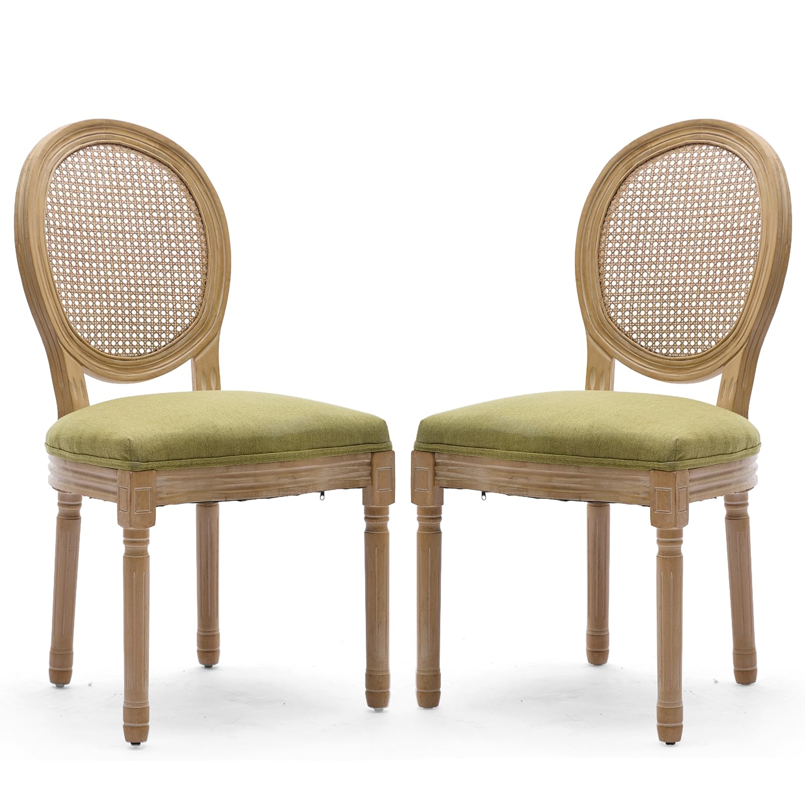 Rattan Back Upholstered Dining Chairs Set of 4 French Country Oval Kitchen Side Chairs with Wood Legs for Dining Room, Kitchen, Restaurant(Beige-Rattan)