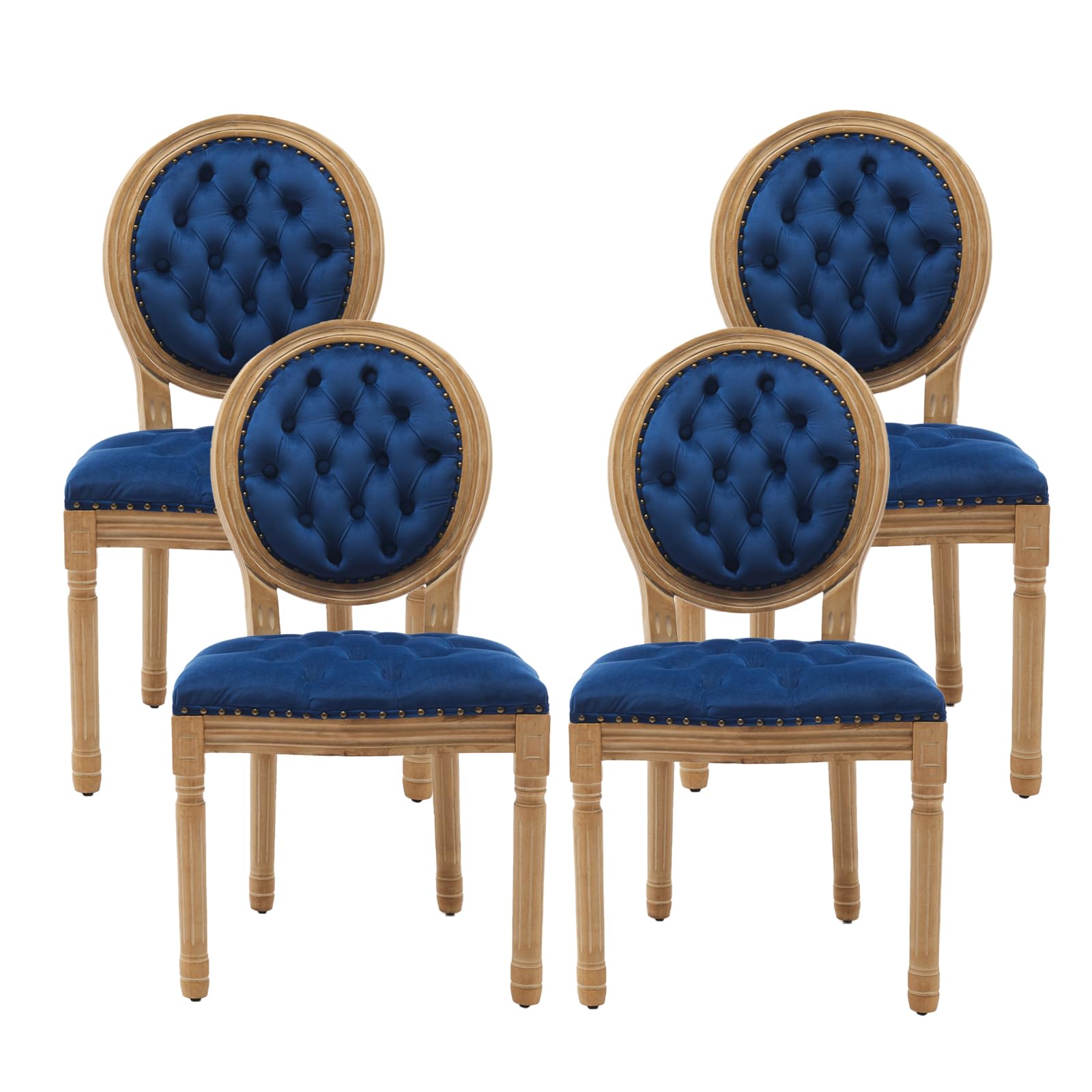 French Country Dining Chairs Set of 4，Fabric Upholstered Dining Chair with Round Back and Solid Leg, Rattan Kitchen Chairs for Dining Room, Living Room, Kitchen, Olive Green
