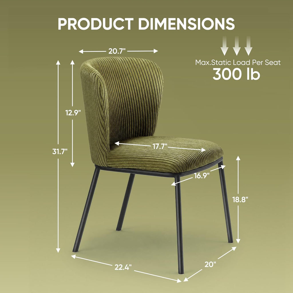 SIMTONAL Dining Chairs Set of 6, Dining Chair, Thickened Cushion, Corduroy Fabric, Easy to Clean & Assemble, for Dining Room/Living Room/Office, Green