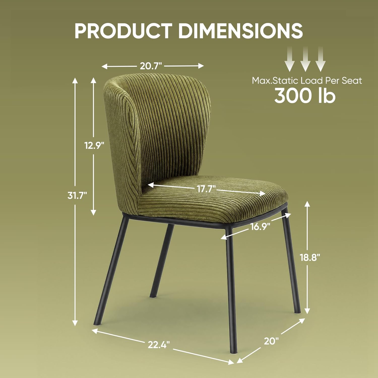 SIMTONAL Dining Chairs Set of 6, Dining Chair, Thickened Cushion, Corduroy Fabric, Easy to Clean & Assemble, for Dining Room/Living Room/Office, Green