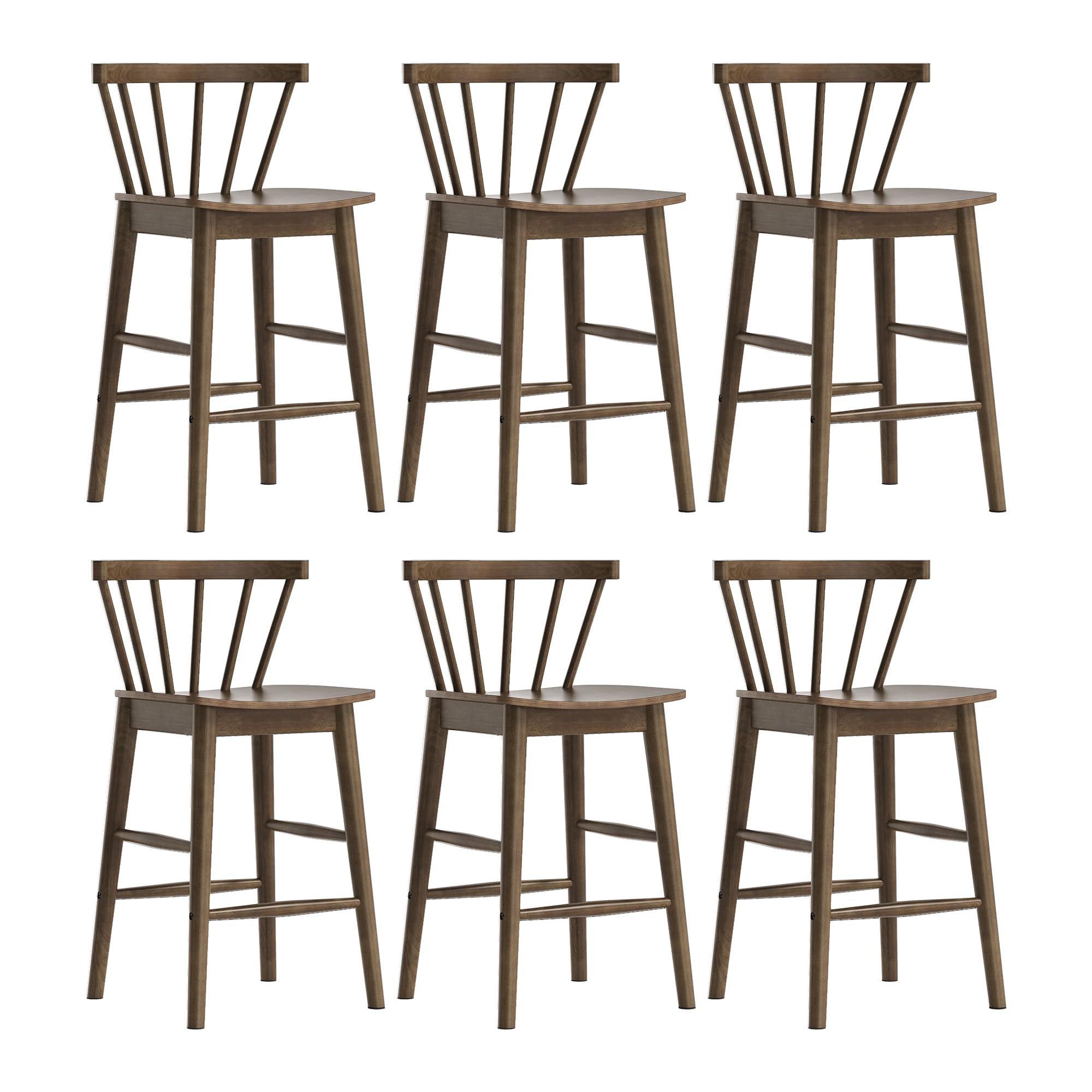 EYYTHUNG Wood Bar Stools Set of 3, Farmhouse 24" Barstool Counter Stools with Curved Back Counter Chairs for Kitchen Islands Dining Room, Natural Oak
