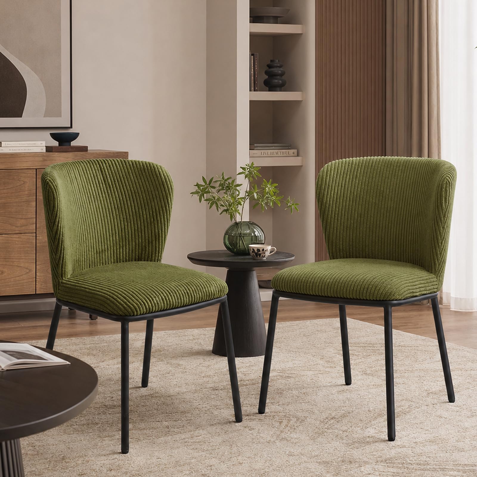 SIMTONAL Dining Chairs Set of 6, Dining Chair, Thickened Cushion, Corduroy Fabric, Easy to Clean & Assemble, for Dining Room/Living Room/Office, Green