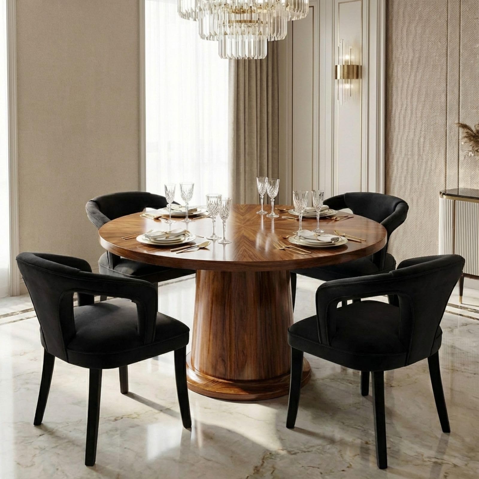 Hyfirm Mid-Century Modern Walnut Dining Chairs Set of 2, Vintage Brown Leather Wooden Kitchen Chairs, Retro Upholstered PU Cushioned Seat with Curved Backrest, Armless Accent Side Chair for Bedroom