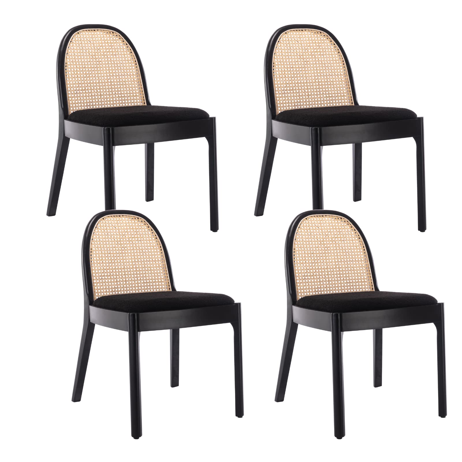 HEAH-YO Rattan Dining Chairs Set of 2, Upholstered Linen Dining Room Chairs with Backrests, Modern Kitchen Chairs with Wood Legs for Dining Room, Beige