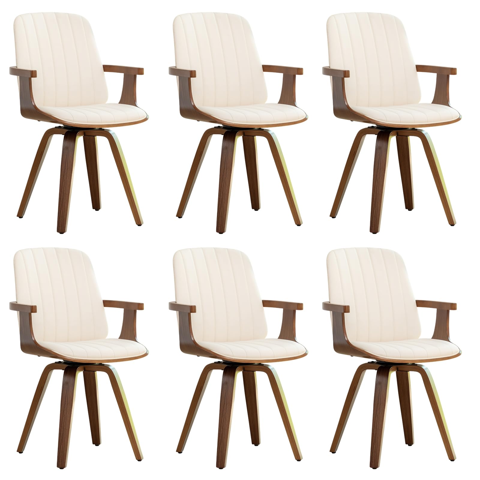 WUPOTO Set of 1 MCM Dining Chair, Mid Century Modern Chair with Walnut Craftsmanship, Upholstered Faux Leather, Wooden Arms and Legs, Faux Leather Dining Chair for Kitchen/Living Room - Green