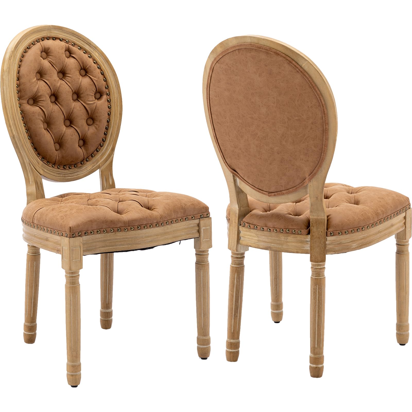 Vintage French Rattan Dining Chairs Set of 4, Solid Wood Frame with Round Rattan Back and Linen Upholstered Seat, Farmhouse Accent Sillas de Comedor Side Chairs for Dining Room & Kitchen, Beige