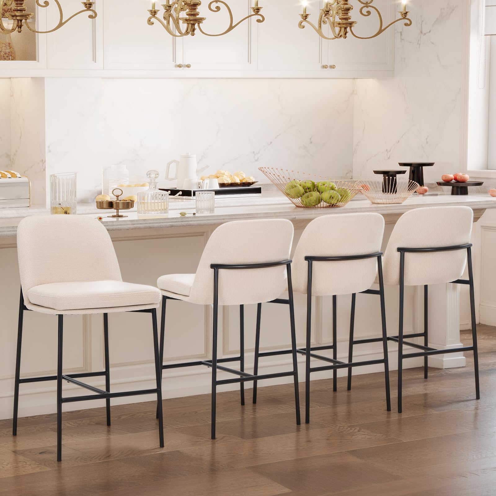 COLAMY Upholstered Counter Bar Stools, Kitchen Island Stools with Back, Modern Counter Height Stools with Wood Legs for Kitchen Island Dining Room Bar, Camel