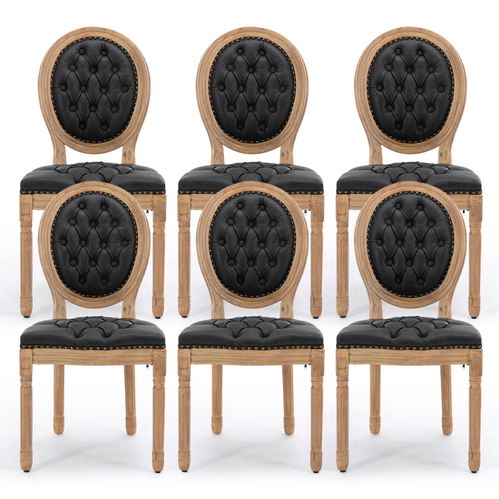 Rattan Back Upholstered Dining Chairs Set of 4 French Country Oval Kitchen Side Chairs with Wood Legs for Dining Room, Kitchen, Restaurant(Beige-Rattan)